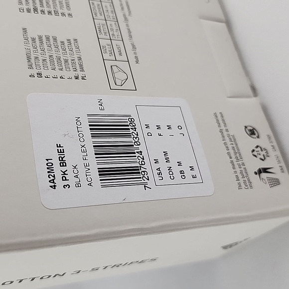 Adidas Men's 3 Pack  Brief Active Flex Cotton 3 Stripes Black Size Medium - Picture 8 of 10